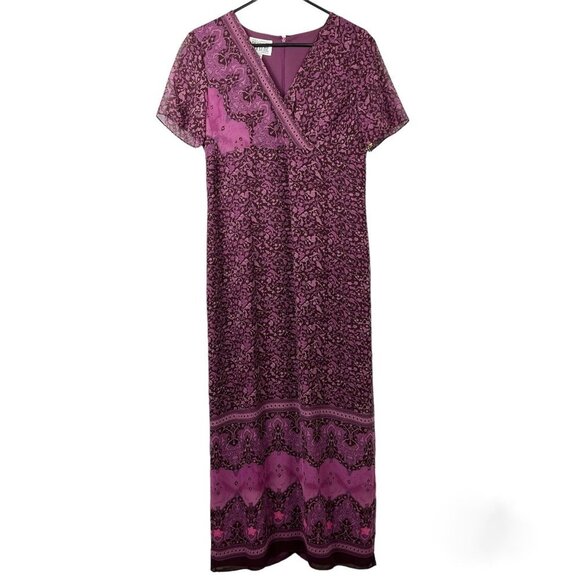 Y2K Yves Cossette Depeche Mode Maxi Dress Womens 8 Empire Waist Floral Paisley - Picture 1 of 16